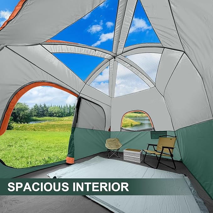 CAMPROS CP Upgraded 6/8 Person Camping Tents, Waterproof Windproof Family Tent with Larger Mesh Windows & Door, Double Layer, Easy Set Up, All-Season Dome Tent with Top Rainfly & Carry Bag
