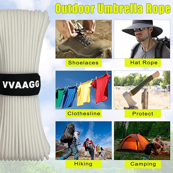 VVAAGG 1000 Paracord Rope, 50ft 12 Strand Parachute Cord for Crafting, DIY Projects, Survival Bracelets, Camping, Tent, Clothsline, Outdoor Hiking, Fishing (White, 50FT)