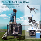 MFSTUDIO Zero Gravity Chairs, Oversized Patio Recliner Chair, Padded Folding Lawn Chair with Cup Holder Tray, Support 400lbs, Camouflage