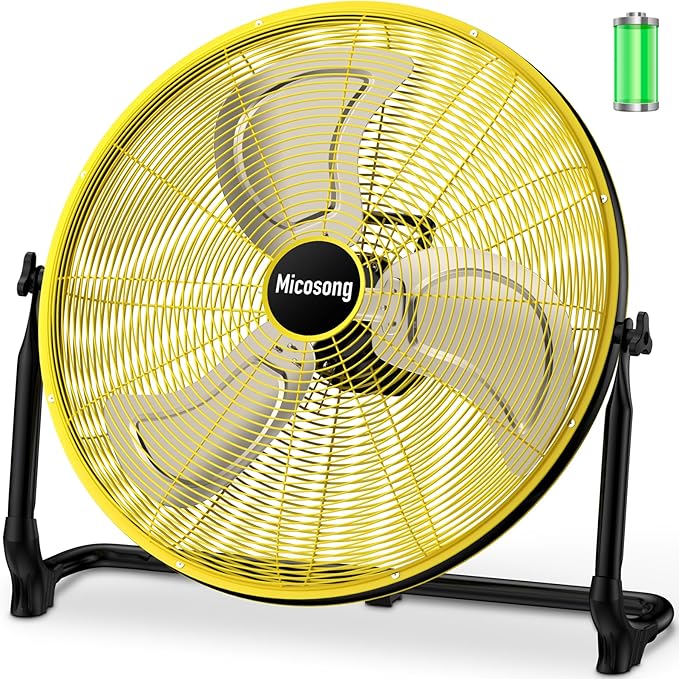 20'' Portable Battery Operated Fan, Cordless Camping Floor Fan Outdoor, Long Lasting Rechargeable Battery Powered Fan, 360° Tilt, USB Output, Wireless, for Home Gazebo Greenhouse Outside Gym