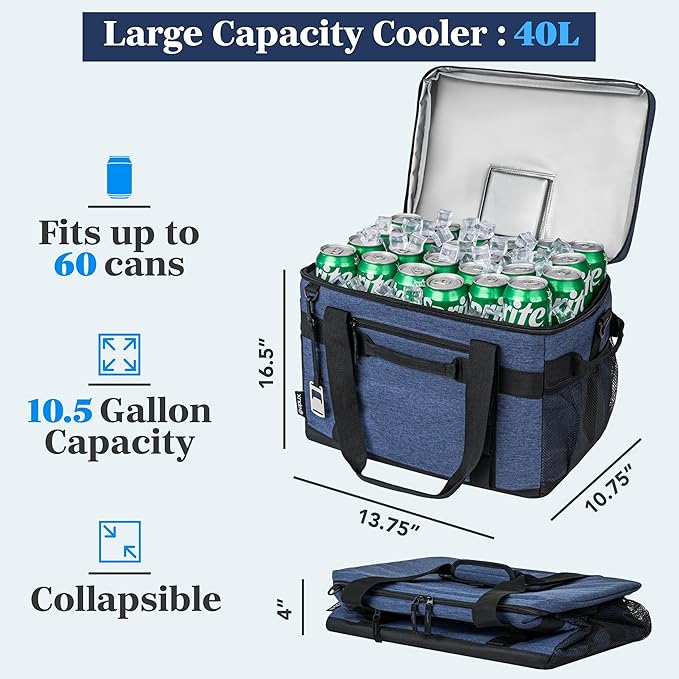 OPUX Cooler Bag, 48/60 Cans Insulated Soft Collapsible Portable Cooler, Soft Sided Leakproof Cooler for Beach Camping with Shoulder Strap, Ice Chest for Travel Road Trip Picnic