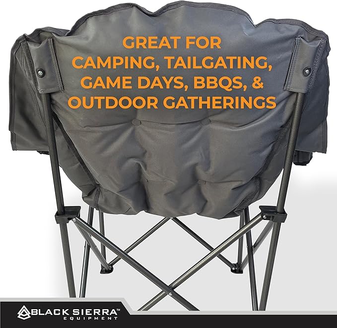 Black Sierra Oversized Camping Chair for Adults – 400 lb Heavy Duty Folding Chair with Cup Holders & Carry Bag