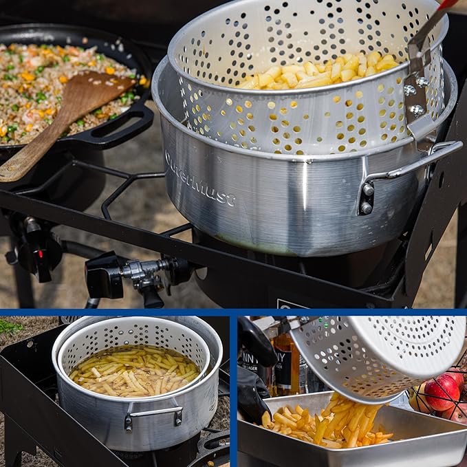 Propane Double Burner for Outdoor Cooking Two Camping Stove with Removable Windscreen and Detachable Legs Stand for Home Brewing, Camping, BBQ