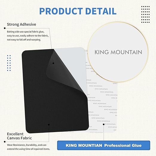 KING MOUNTAIN Canvas Repair Patch 9 x11 Inch 4 Pcs Self-Adhesive Waterproof Fabric Patch for Sofas, Tents, Furniture,Tote Bags, Car Seats (Black)