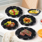 Melamine Dinnerware Sets Service for 4, Black Plates and Bowls Set with Beaded Edge, BPA Free Dishwasher Safe, Heavy Duty Shatterproof Unbreakable Tableware for Hallowmas Party Camping Outdoor