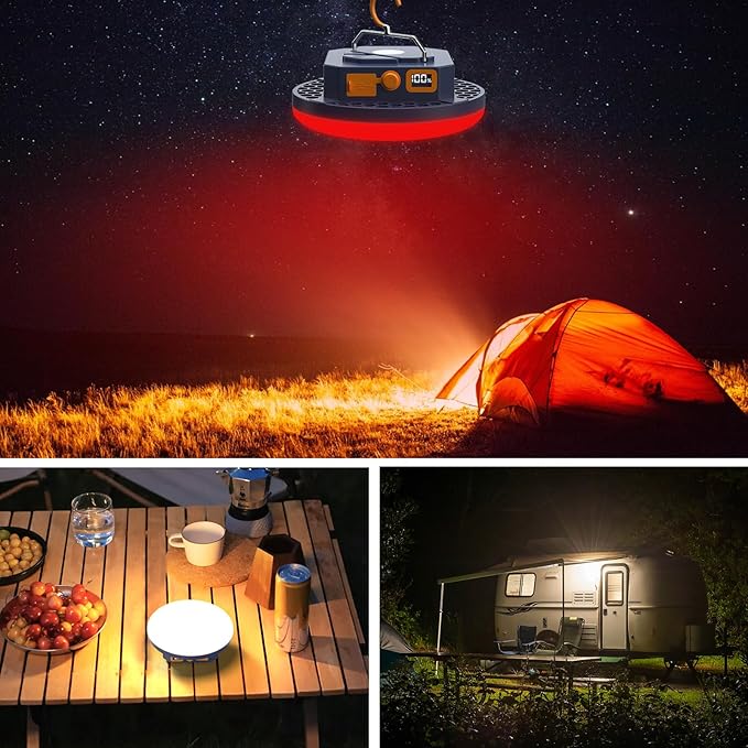 10000mAh Rechargeable Camping Light Insect Not Attract 4000LM Work Light White/Red/Pink/SOS Brightness Stepless Dimming, IP45 Waterproof Tent Light Power Failure for Halloween (Remote)
