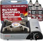 Chef-Master 90011 Butane Countertop Stove, 10 000 BTU Portable with Carry Case, High Performance, Piezo Ignition, Brass Burner, Safety Stop