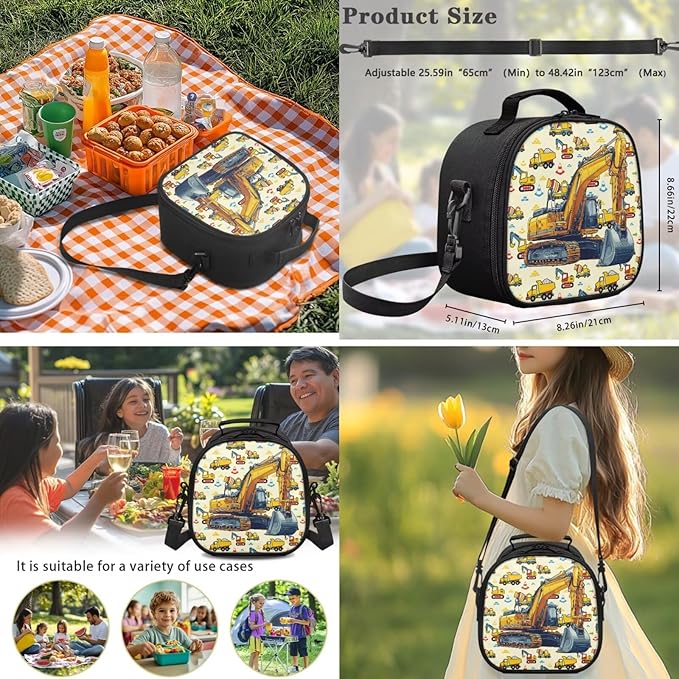 Excavator Backpack and Lunch Box Set Boys American Flag 17 Inch Kids School Backpack Boy Bookbag with Lunch Box Set of 4 Students Back to School Gifts Bag