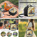 Excavator Backpack and Lunch Box Set Boys American Flag 17 Inch Kids School Backpack Boy Bookbag with Lunch Box Set of 4 Students Back to School Gifts Bag