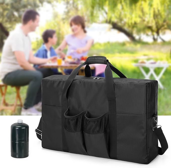 samdew Camp Stove Carry Case, Camping Stove Storage Bag Compatible with Coleman 2-Burner Gas Stove, Portable Carrying Cover Compatible with Camp Chef Everest Stove, with Grill Tools Pockets, Bag Only