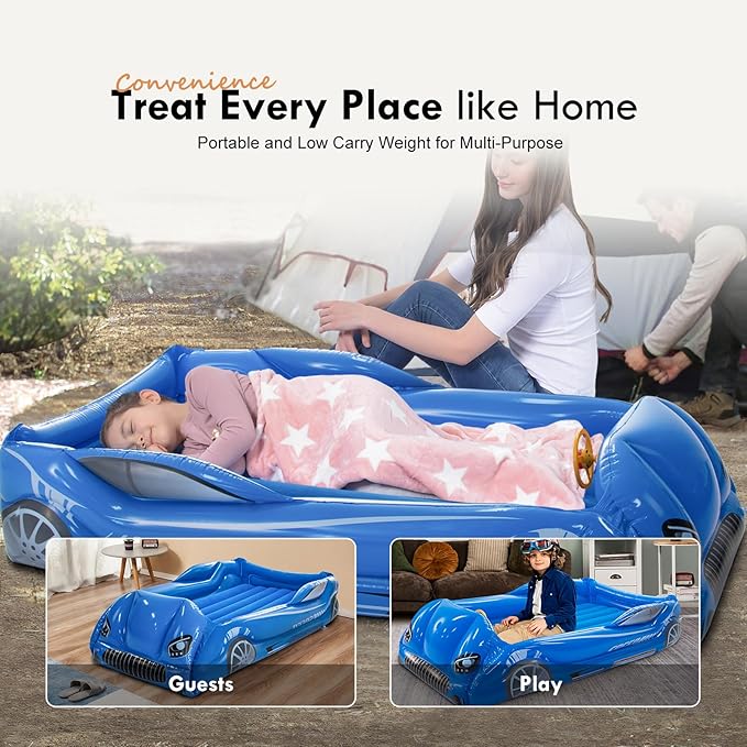 RAPTAVIS Kids Air Mattress Inflatable Toddler Travel Bed with Sides, Cot Sleeping Pad, Blue
