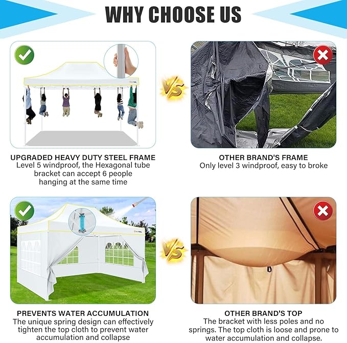 HOTEEL Canopy Tent 10x15 Heavy Duty Pop Up Canopy with Sidewalls, Party Tent with Roller Bag for Event Wedding, Upgraded Commercial Waterproof Instant Canopy, Thick Hexagonal Legs, UPF50+, White