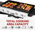 Royal Gourmet GD401 Portable Propane Gas Grill and Griddle Combo with Side Table | 4-Burner, Folding Legs,Versatile, Outdoor | Black 66 Inch