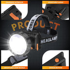 Headlamp Rechargeable - Super Bright Spotlight with 2 Modes - LED Flashlight Headlight for Camping Fishing Hiking