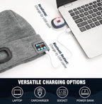 Wmcaps Stocking Cap Stuffers Bluetooth Beanie with A Light, 2-Pack Flashlight Headlamp Winter Hat Gifts for Men Women Dad Him