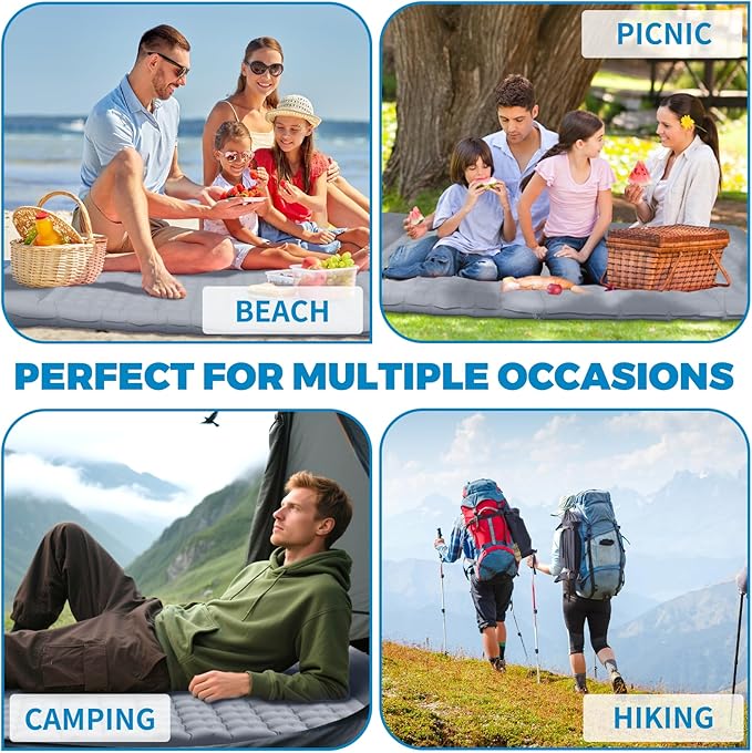 Double Camping Air Mattress with Built-in Foot Pump – Heavy-Duty 2 Person Inflatable Sleeping Pad, Waterproof & Portable for Hiking, Backpacking, Beach – Upgraded 84.6" x 51.5" (Grey)