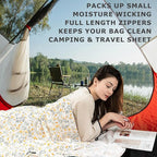 100% Cotton Sleeping Bag Liner with Full Length Zipper on 3 Sides; Single/Double Adult Sleep Sack for Travel & Camping, Multifunctional Travel Sheets (Unzipped 87”x87”) for Hotel, Lightweight