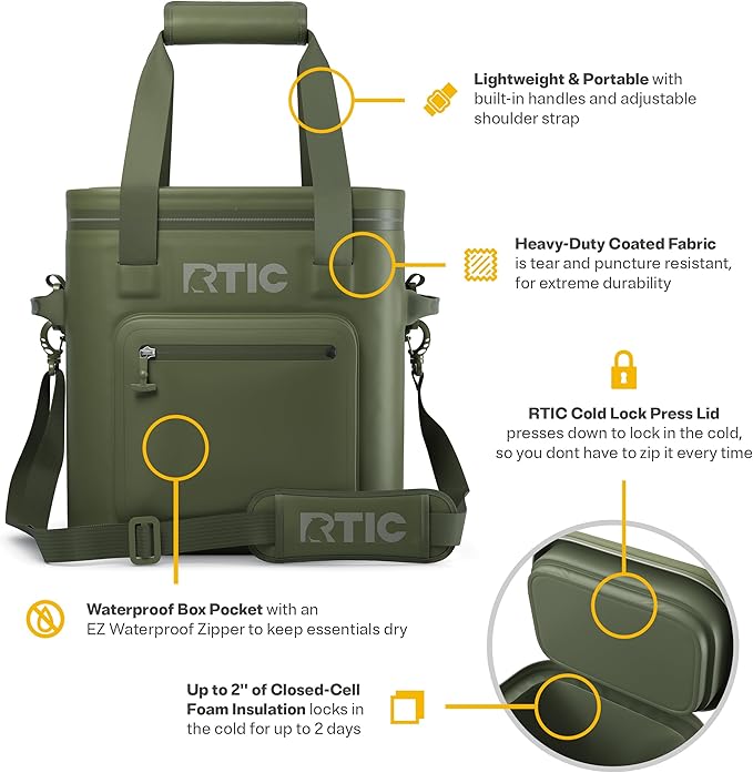 RTIC 20 Can Ultra-Tough Soft Cooler Pro, Insulated, Waterproof, Leak Proof, Portable Floating Bag for Beverage, Drink, Lunch, Outdoor, Beach, Car,Camping, Picnic, Fishing, Boat