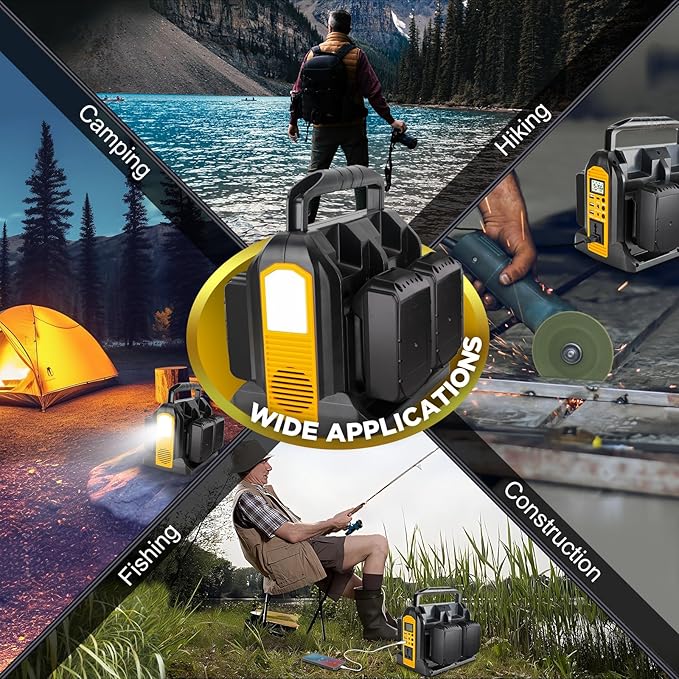 350W Power Inverter for Dewalt 20V 60V Li-ion Battery, 4-Port 20V to 120V Pure Sine Wave Inverter with LED Light, 3 USB-A Port, 1 USB-C Port, 1 DC Port, Power Station for Outdoor Camping (Tool Only)