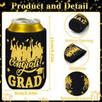 Graduation Can Cooler Sleeves, 18 Pack Black Gold Class of 2026 Neoprene Can Cover 9 Styles of Congrats Grad 12 OZ Drink Beer Soda Beverage for Graduation Party Supplies Gifts