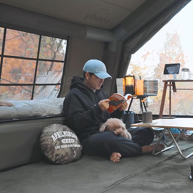 Coody Inflatable Canvas Camping Tents with Stove Jack – Premium Air Beam Family Glamping Tent, Breathable Cotton Canvas, Fast Setup Air Tent with Pump