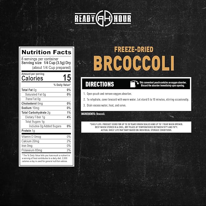 Ready Hour Broccoli Case Pack (48 Servings), Freeze-Dried, Bulk Emergency Food Broccoli Supply, Survival Emergency, Real Non-Perishable, Long Shelf Life