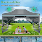 COBIZI 10x15 Heavy Duty Pop-Up Canopy Tent With Sidewalls, Waterproof Easy Setup, Mosquito Netting, Outdoor Instant Screen for Parties, Wedding, Backyard - Carry Bag Included, Gray