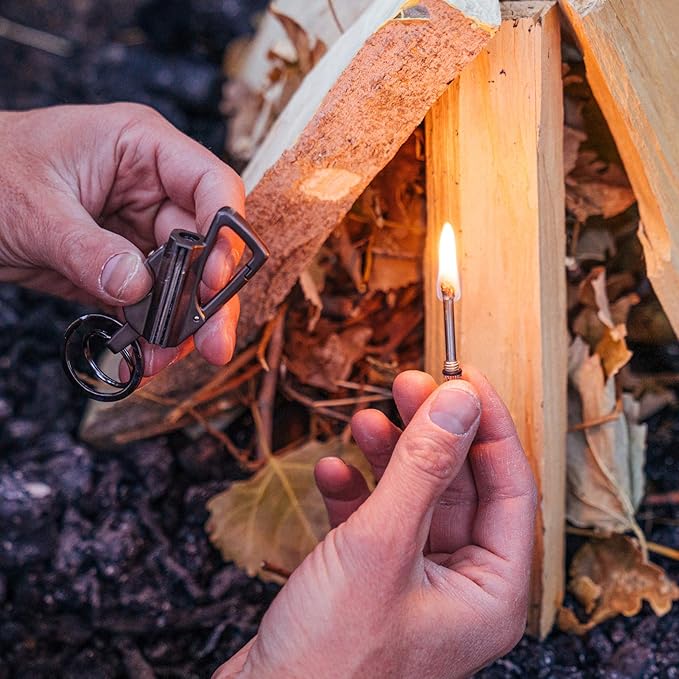 SURVIVE Permanent Match Bottle Opener Metal Keychain, Reusable Survival Fire Starter Lighter, Emergency Waterproof Striker Stick Kit