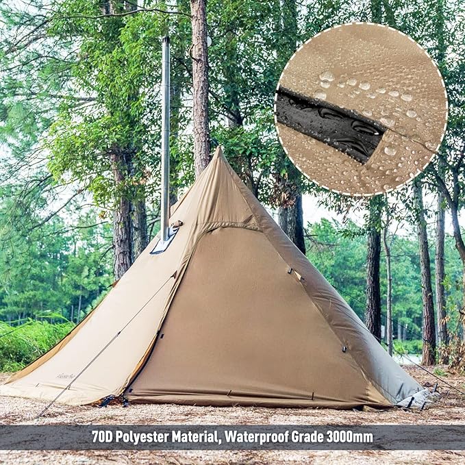 FIREHIKING Camping Hot Tent 2-4 Person Teepee Tent with Stove Jack for Backpacking Hunting 11'6" x 6'11" | with Stove Jack, for Backpacking, Hunting