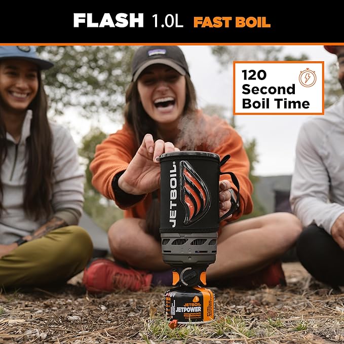 Jetboil Flash Java Portable Fast Boil Stove and Coffee Press for Camping and Backpacking, 1-Step Auto Ignition, Propane/Isobutane Burner