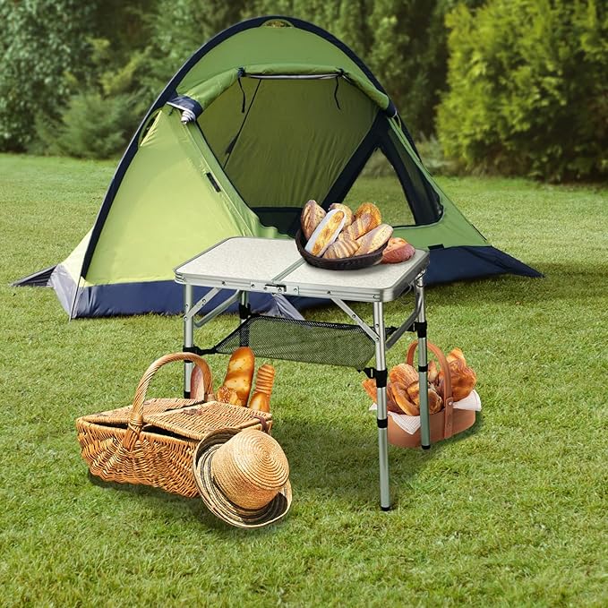 Folding Camping Table with Adjustable Height, 23.6" x 15.8" Portable Lightweight Tables with Aluminum Legs for Outdoor Camp, Picnic, Beach, Backyard, Tailgate Cooking, 3 Heights