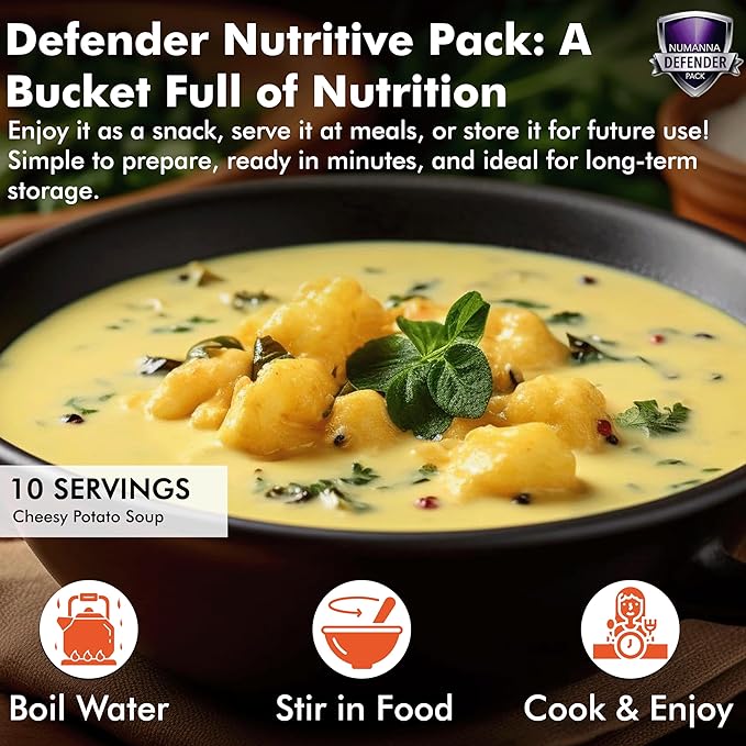 Numanna Defender Nutritive Pack Bucket 2,448 Servings | 12-Months Emergency Food Supply | GMO-Free, Non-Perishable Meals with Organic Grains & Superfoods | Easy to Prepare | Camping & Daily Use