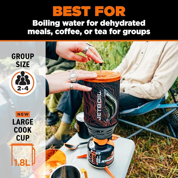 Jetboil Flash Java Portable Fast Boil Stove and Coffee Press for Camping and Backpacking, 1-Step Auto Ignition, Propane/Isobutane Burner