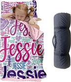 Personalized Toddler Nap Mat for Preschool, Custom Name Kids Sleeping Bag for Daycare, Kindergarten Roll Up Sleeping Mat with Removable Pillow and Soft Blanket, Fun Themes for Boys & Girls