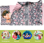 Personalized Toddler Nap Mat for Preschool, Custom Name Kids Sleeping Bag for Daycare, Kindergarten Roll Up Sleeping Mat with Removable Pillow and Soft Blanket, Fun Themes for Boys & Girls