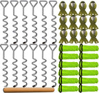 37pcs 12sets Heavy Duty Tree Stakes and Supports for Young Trees 16" Straightening Kit Metal Spiral Chrome Plated Brace Tree Ties Anti-Collision Reflective Rope