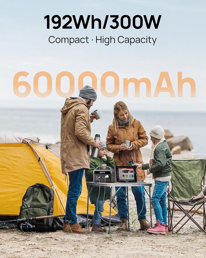 DaranEner Portable Power Station 60,000mAh, 192Wh LiFePO4 Battery Backup w/2 300W AC Outlets, Power Bank for Hurricane Emergency/Home/Outdoor Camping/RVs Use with 100W Foldable Solar Panel