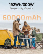DaranEner Portable Power Station 60,000mAh, 192Wh LiFePO4 Battery Backup w/2 300W AC Outlets, Power Bank for Hurricane Emergency/Home/Outdoor Camping/RVs Use with 100W Foldable Solar Panel