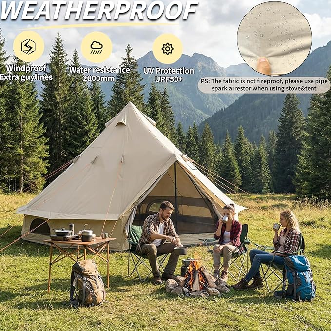 DANCHEL OUTDOOR B2 Portable Yurt with Stove Jack for Winter Camping, 4 Season Bell Tent Large Hot Tent 4/6 Person Family Camping Glamping Party 300D Oxford Khaki, 13ft/16.4ft