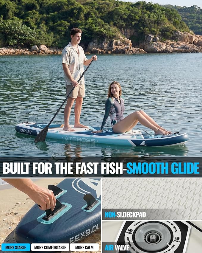 10'6''x33''Inflatable Stand Up Paddle Board, 400lbs Extra Wide Stand Up Paddleboard with Kayak Seat, Anti-Slip EVA Deck Premium SUP Accessories Kit, Non-Slip Stable Deck Boat for Yoga Fishing Surf