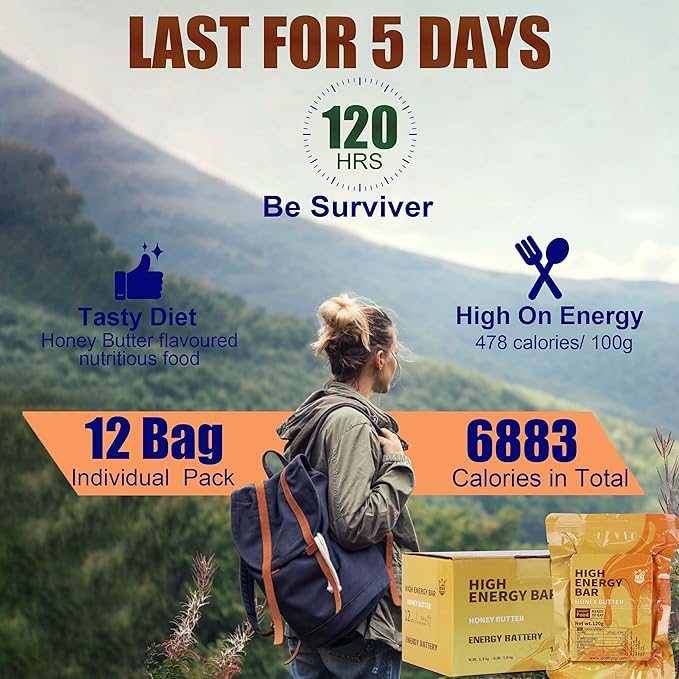 Emergency Food Supply - Honey Butter Hardtack, Mre Meals Military 2025, Emergency Meals Survival Bars, Camping Hiking Survival Food High Calorie Bars, 12 Count, Long Shelf Life