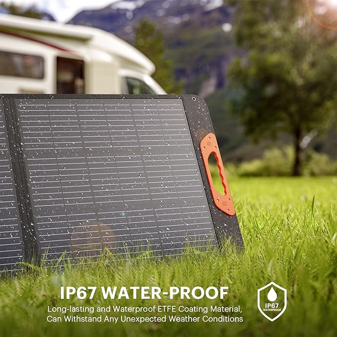 100W Portable Solar Panel with 5-in-1 Cable,23.5% Efficiency Mono Foldable Solar Charger for Jackery 300/Ecoflow River/Anker Solix,IP67 Waterproof Offgrid Power for Camping RV Battery Backup