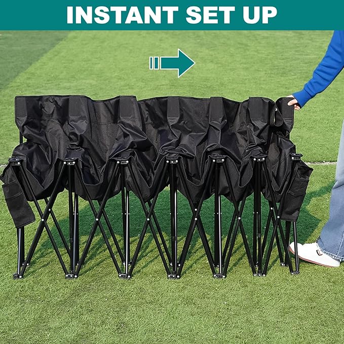 1MORE Soccer Bench - Portable Folding Team Bench, 6 Seats Foldable Sideline Benches, Soccer Chair with Bag & Backrest, Adult Team Chair for Football Camp Sport Events Outdoor Seating.Black