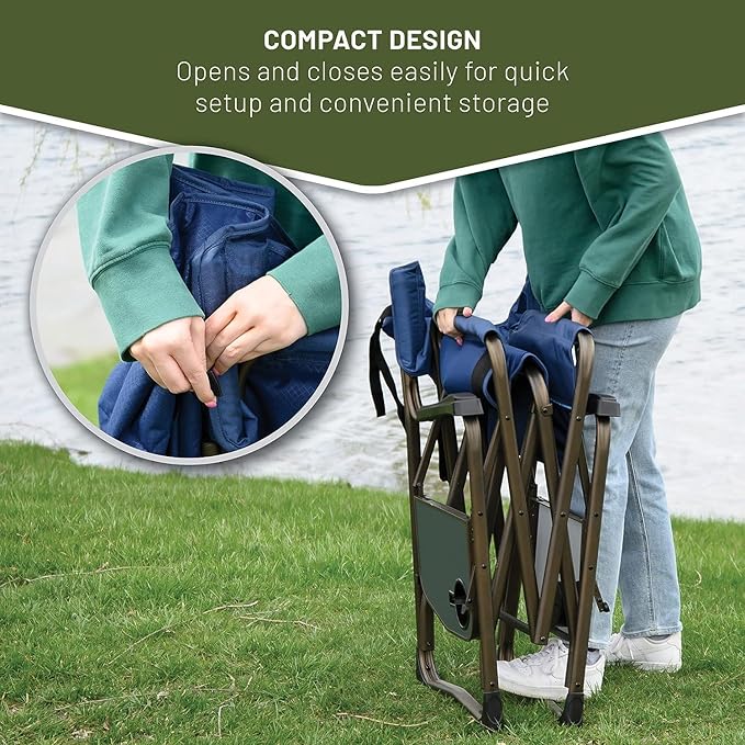 Timber Ridge Double Camping Chair Foldable Loveseat Directors Chairs, Oversized Double Folding Camping Chairs with 2 Side Tables, 2 Person Lawn Chair, Heavy Duty Support 600 LBS for Outdoor, Blue