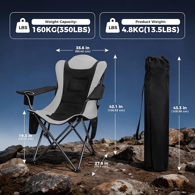 OUTSIDER Heated Camping Chair Heavy Duty 3-Position Folding Camp Chair with 3 Heat Levels,Cup Holder & Side Storage-Outdoor Heating Camping Chair for Adults, Supports 350lbs Battery Not Included(2pcs)
