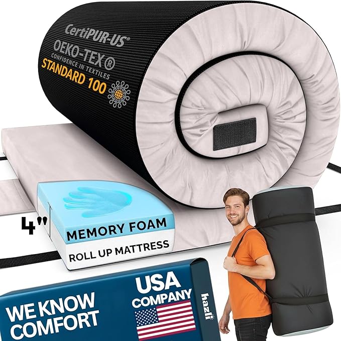 Hazli Matrix AirCell Memory Foam Camping Mattress Pad - CertiPUR-US Roll Up Mattress for Adults - Portable Foam Sleeping Mats for Camping - Camp Cot Sleeping Pad - Floor Sleep Mat Bed Roll for Car RV