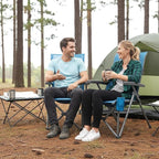 SUNNYFEEL Folding Camping Chair Outdoor Reclining Adjustable 3 Position Heavy Duty Adults 500 LBS Capacity with Hard Armrests & Cup Holder, Blue Ergonomic Chairs for Outdoor, Camp, Beach, Travel, RV