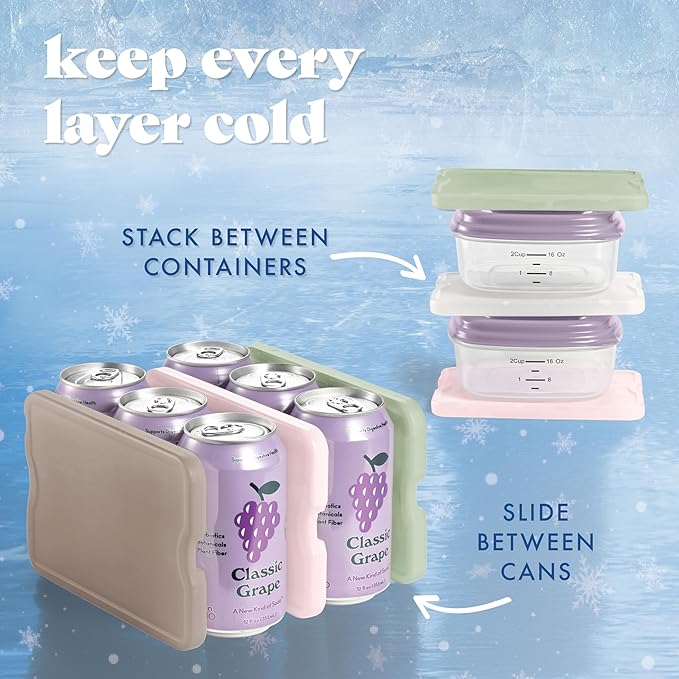 Cool Coolers by Fit & Fresh XL Slim Ice Packs, Quick Freeze Reusable Ice Packs for Lunch Boxes & Coolers, Long-Lasting, Space Saving Cooler Ice Packs, Multicolor, 4Pk