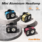 EverBrite 400LM Rechargeable Headlamp, 1.59 oz Lightweight & Comfortable Head Lamp with Hat Clip, IP67 Waterproof, White/Red/Green Light, 7 Modes for Running, Camping and Backpacking-Green