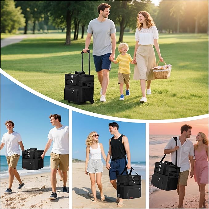 MIYCOO Soft Double Deck Cooler Bag - 60-Can Leakproof Insulated Portable Lunch Cooler, Extra Large Expandable Ice Chest Cooler for Beach, Picnic, Camping, Shopping